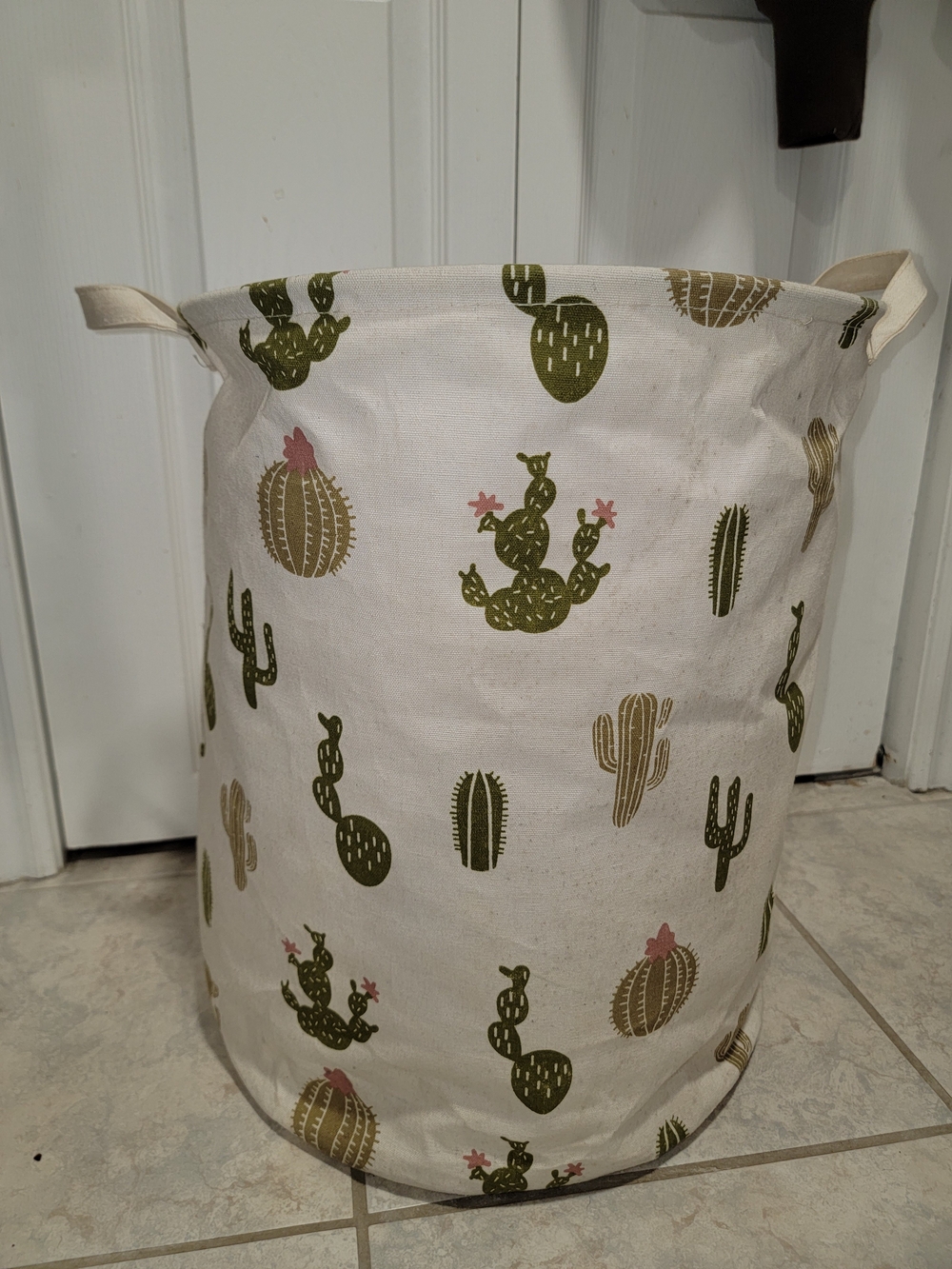 Canvas Cactus Print Laundry Basket